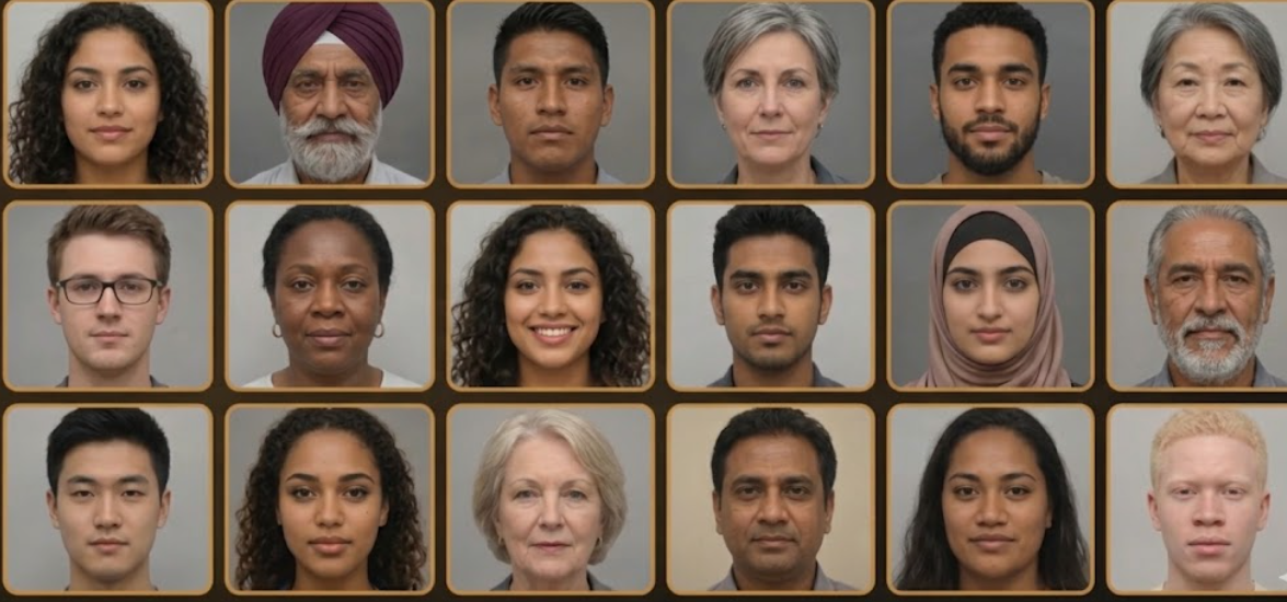 Gallery of detected faces, each carrying rich attribute metadata